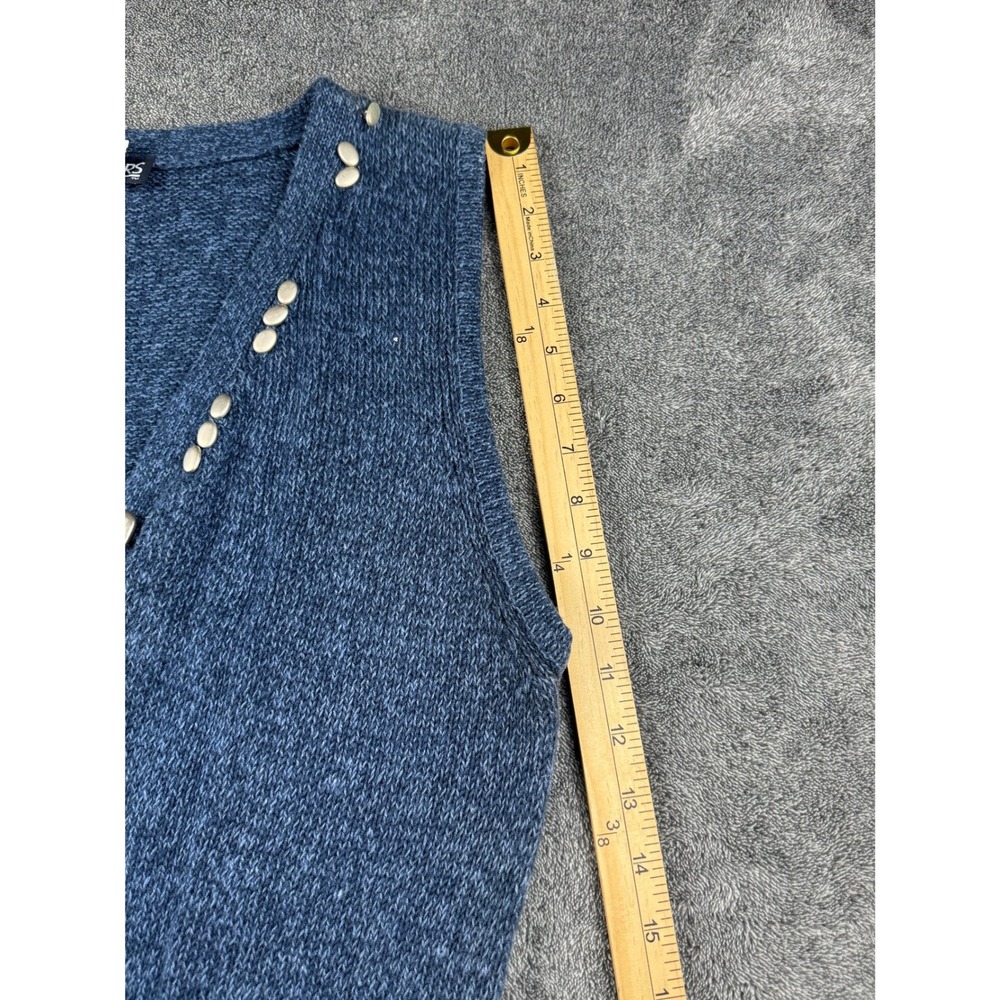 Honors‎ Vintage Blue Knit Studded Vest Womens Medium Ramie Cotton Heart Buttons - Picture 7 of 9